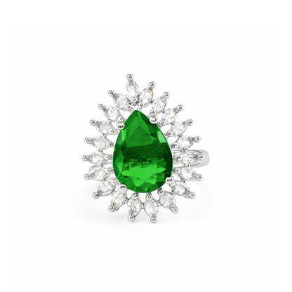Silver Plated Green AD Adjustable Ring for Women