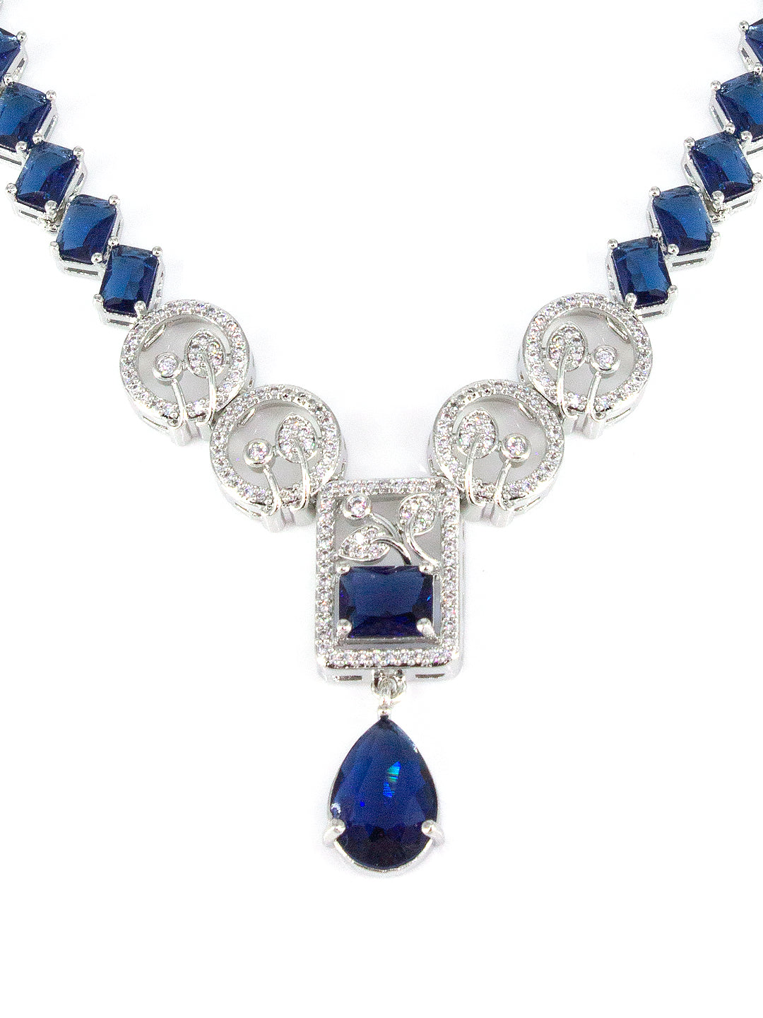 American Diamond Royal Blue Drop Jewellery Set For Women And Girls