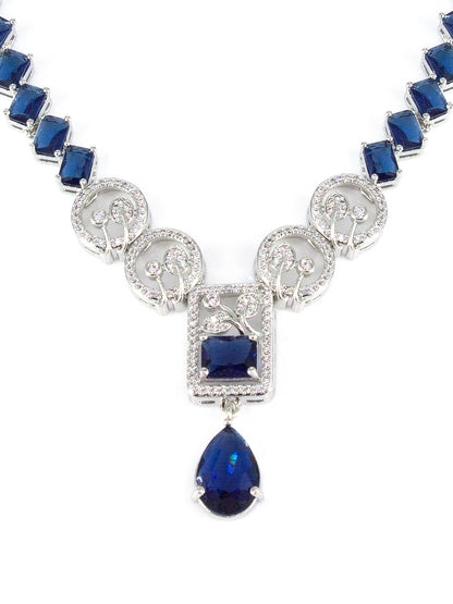 American Diamond Royal Blue Drop Jewellery Set For Women And Girls