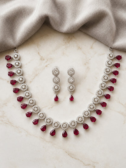Silver Plated Red AD Jewellery Set for Women