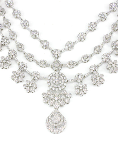Silver Plated 3 Layer Cocktail AD Designer Jewellery Set