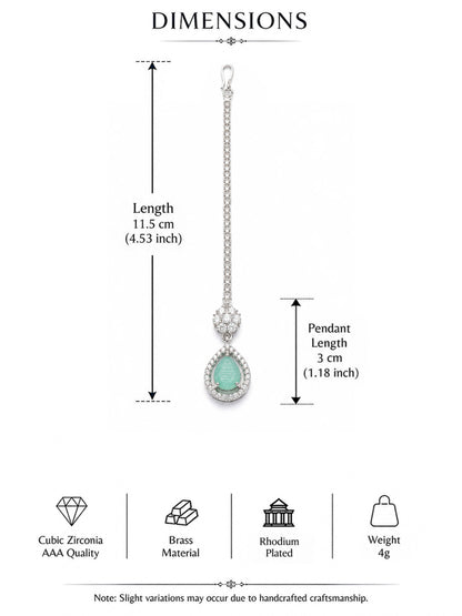 Silver Plated Green AD Maang Tikka for Women