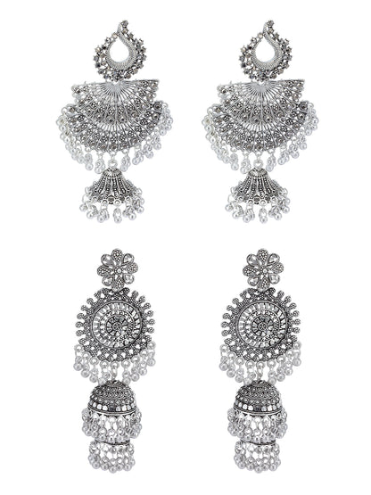 Pack of 2 Silver Oxidised Jhumka Earrings