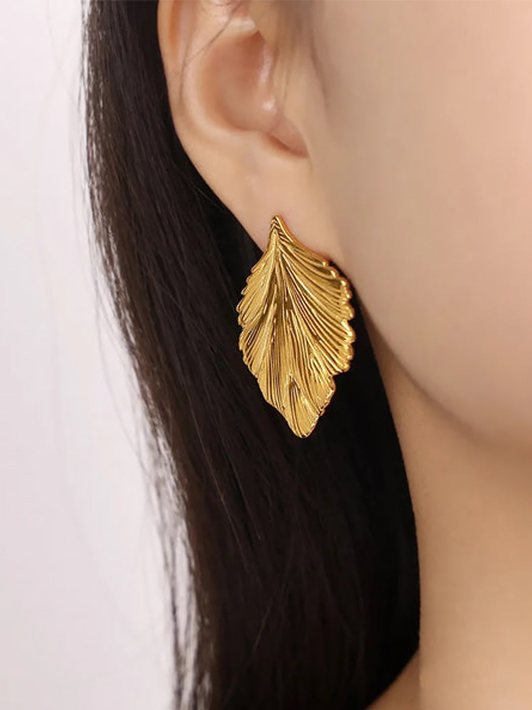 Stainless Steel Anti Tarnish Leaf Stud Earrings