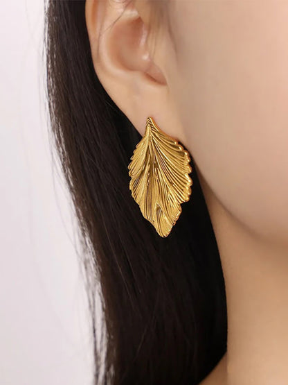 Stainless Steel Anti Tarnish Leaf Stud Earrings