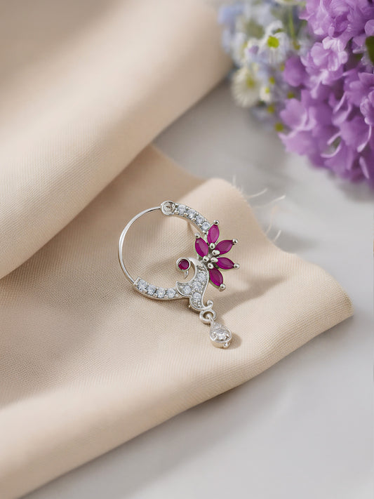 Silver Plated Red AD Drop Nose Ring for Women