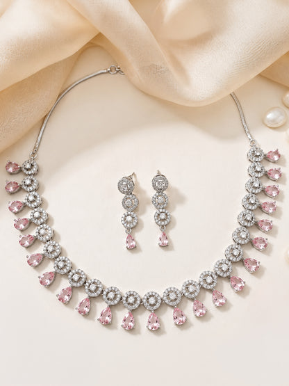 Silver Plated Pink AD Jewellery Set for Women