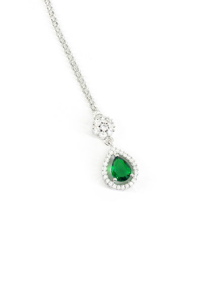 Rhodium Plated Green AD Teardrop Maang Tikka for Women