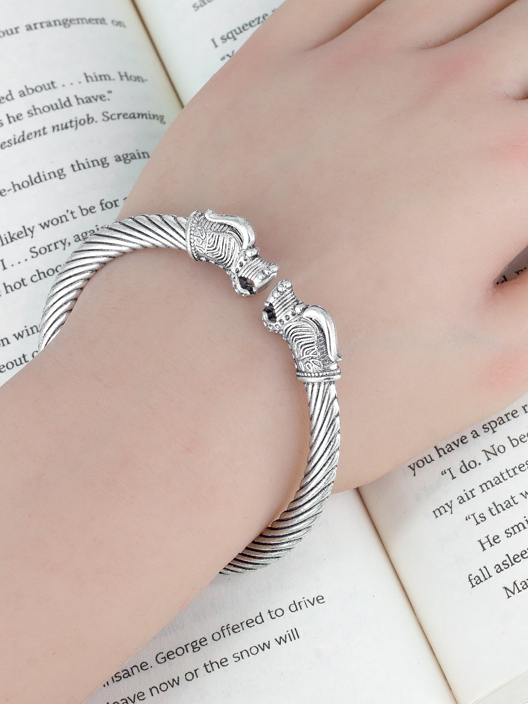Pack of Two Silver-Oxidized Antique Dragon Cuff Bracelet