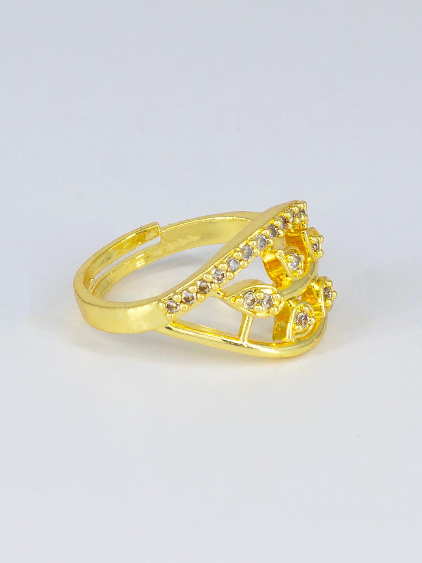 Gold Plated AD Leaf Traditional Adjustable Ring for Women