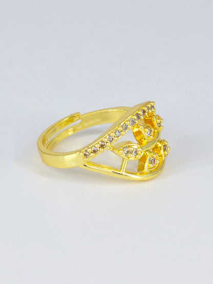Gold Plated AD Leaf Traditional Adjustable Ring for Women