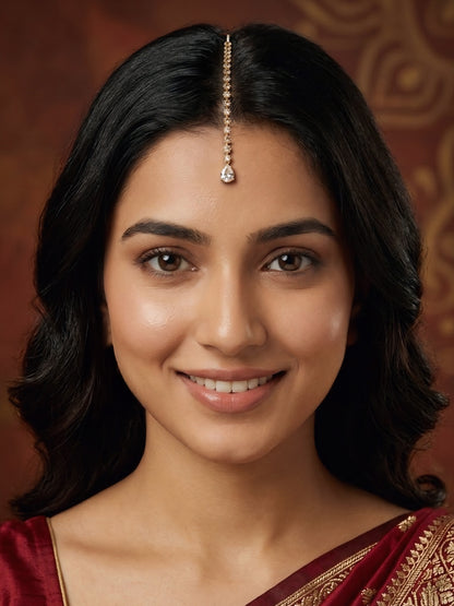 Gold Plated AD Teardrop Maang Tikka for Women