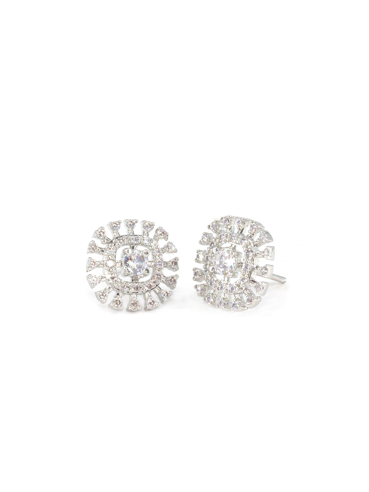 Silver Plated American Diamond Stud Earrings for Women