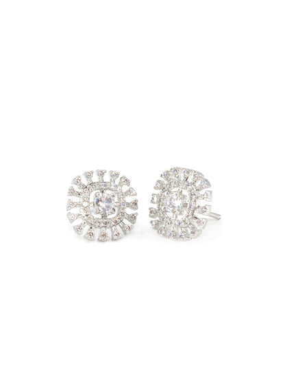 Silver Plated American Diamond Stud Earrings for Women