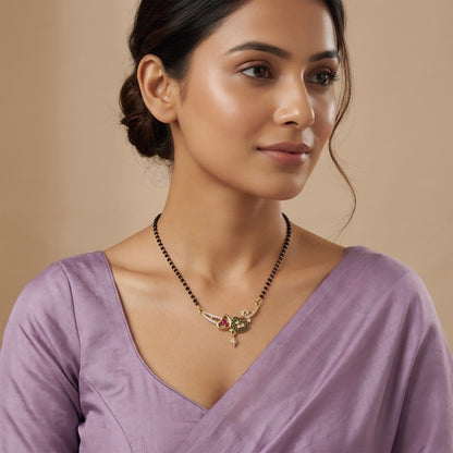 Gold Plated Red & Green AD Mangalsutra For Women