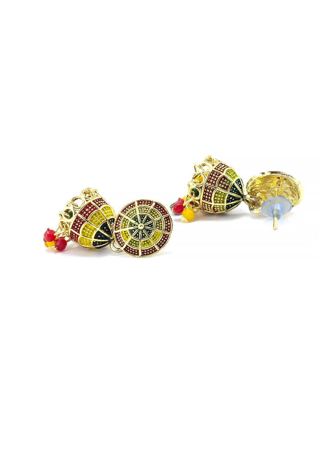 Gold Plated Circular Multi Color Artificial Beaded Jhumki Earrings