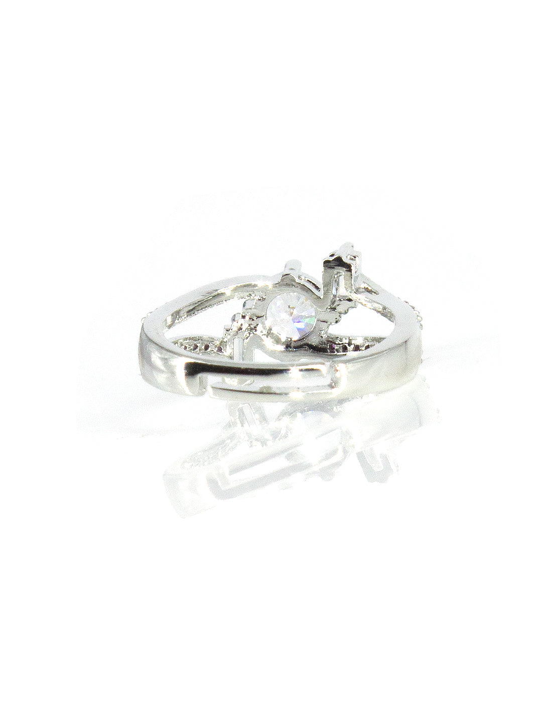 Silver-Plated American-Diamond Studded Adjustable Finger Ring