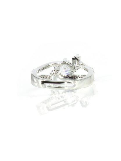 Silver-Plated American-Diamond Studded Adjustable Finger Ring