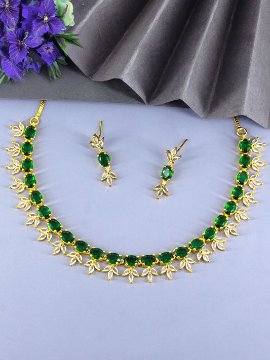 Gold Plated Green AD Choker Set for Women
