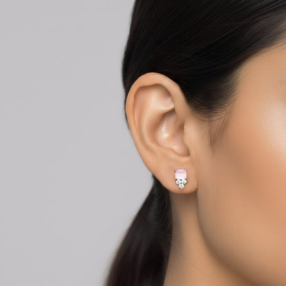 Rhodium Plated Pink AD Studs for Women