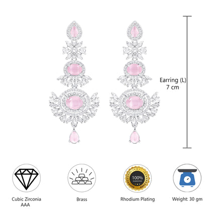 Silver Plated Pink AD Floral Earrings for Women