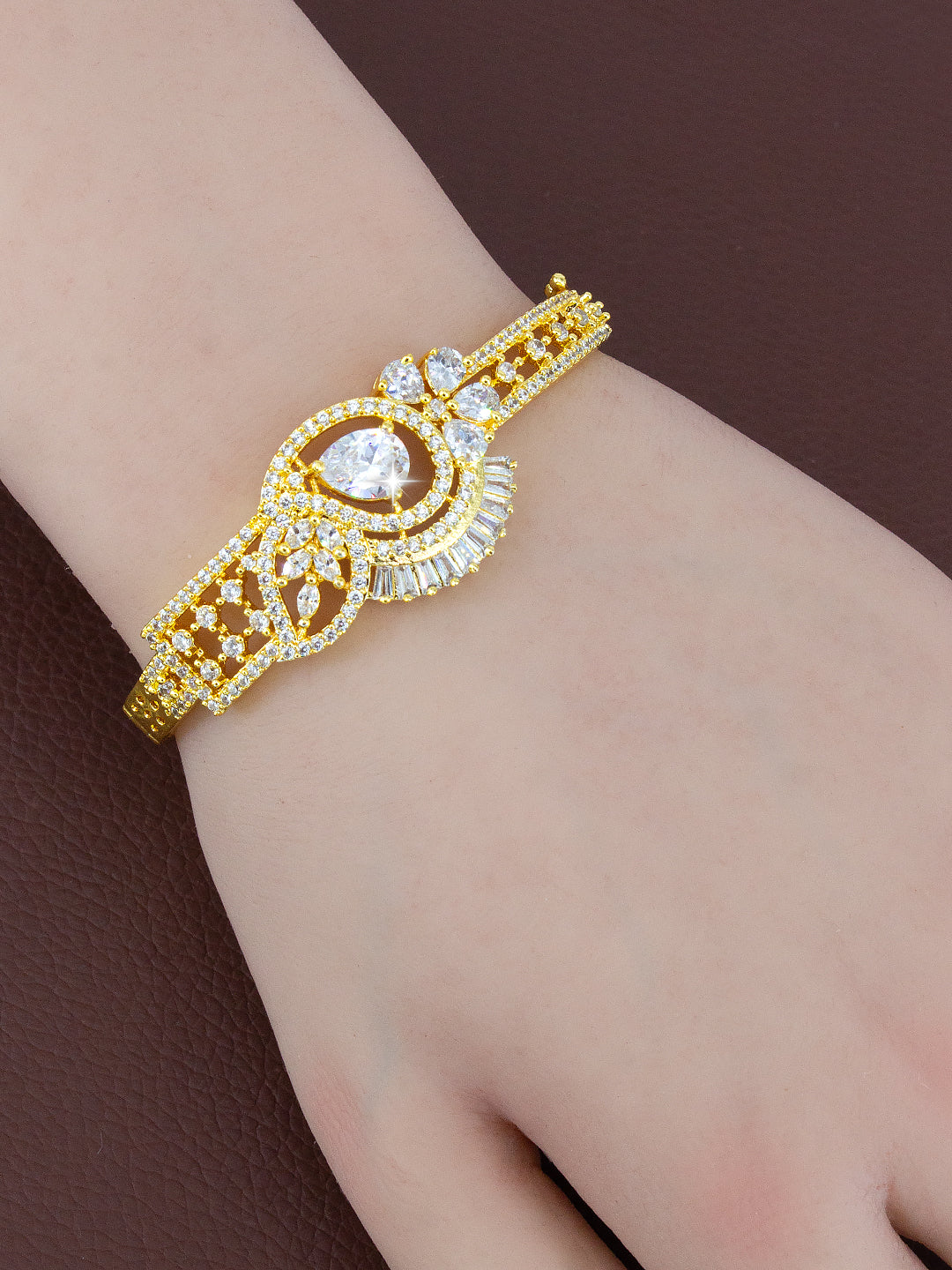 American Diamond Gold Plated Square Design Bracelet for Women and Girls