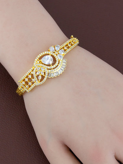 American Diamond Gold Plated Square Design Bracelet for Women and Girls