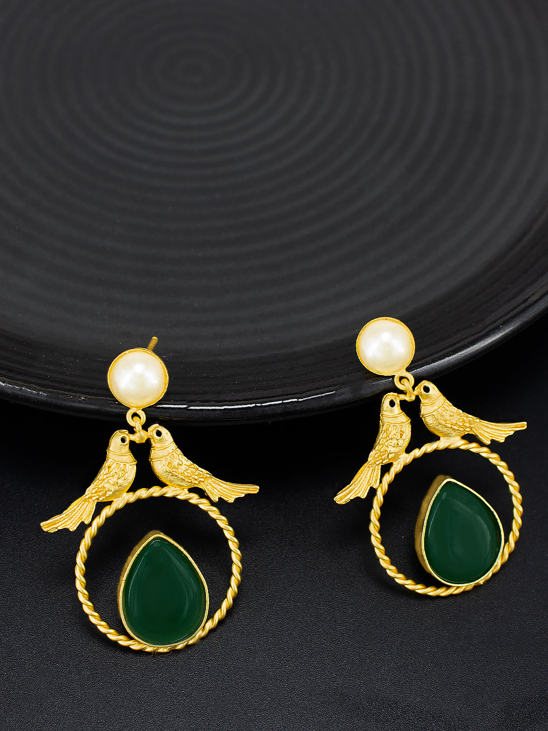 Green Bird Drop Earrings