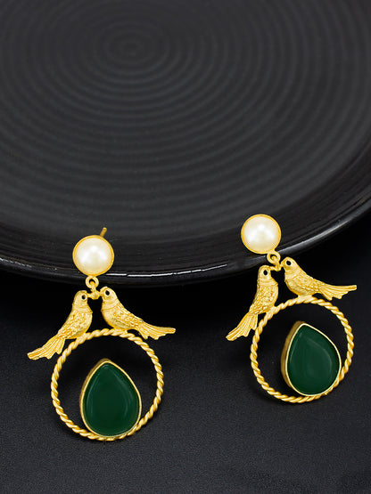 Green Bird Drop Earrings