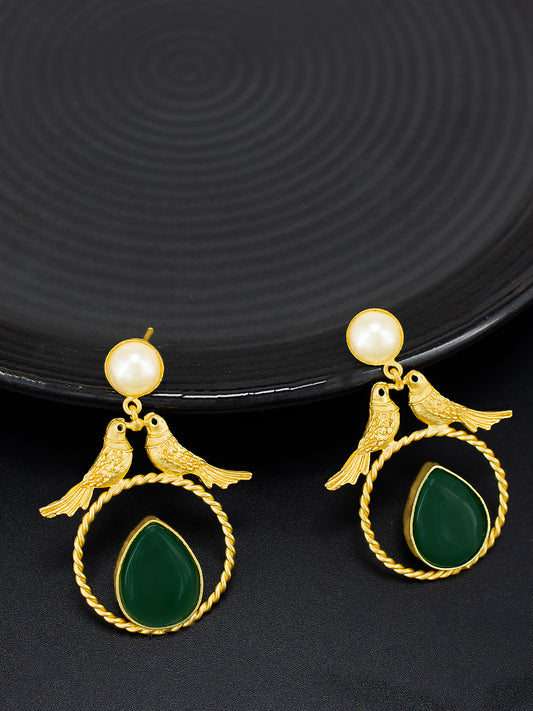 Green Bird Drop Earrings