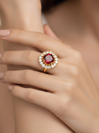 Gold Plated Red AD Finger Ring for Women