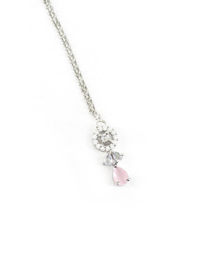Silver Plated Pink AD Maang Tikka for Women