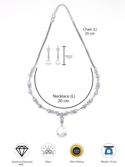 Rhodium-Plated Teardrop AD-Studded Jewellery Set