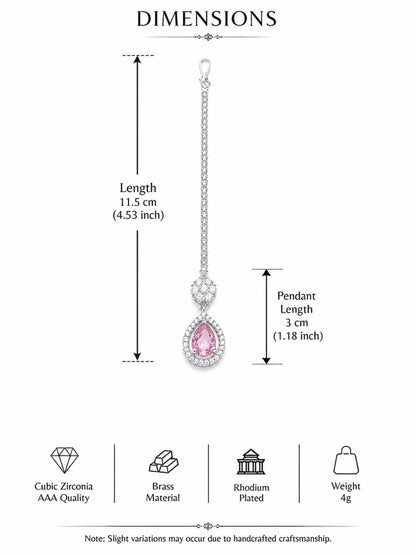 Silver Plated Pink AD Maang Tikka for Women