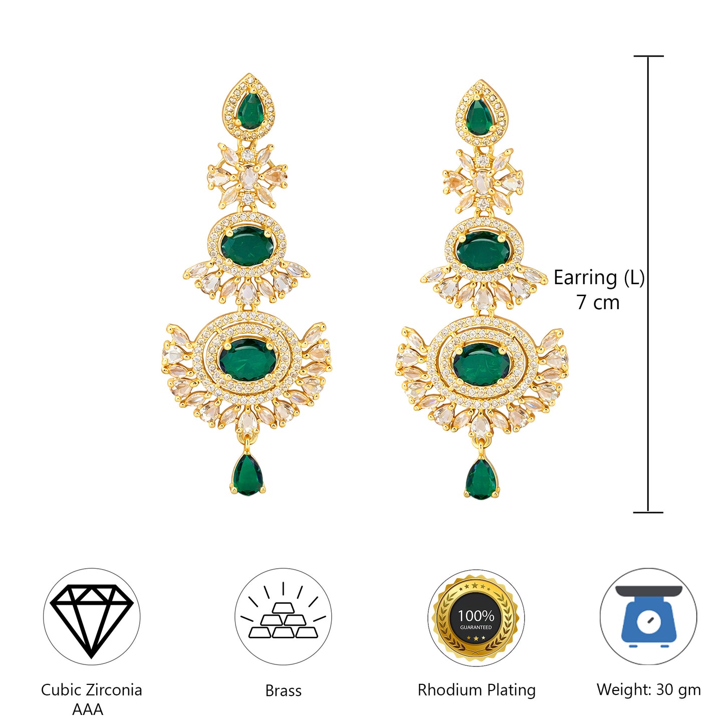 Gold Plated Green AD Long Earrings for Women
