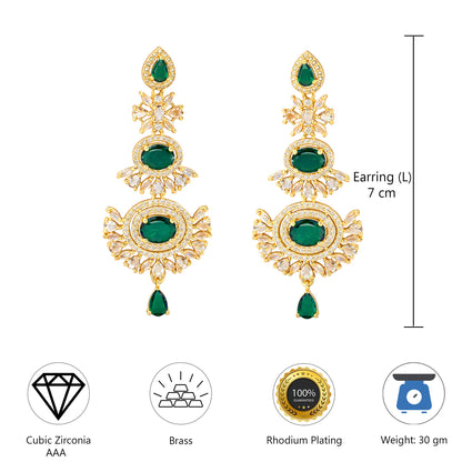 Gold Plated Green AD Long Earrings for Women