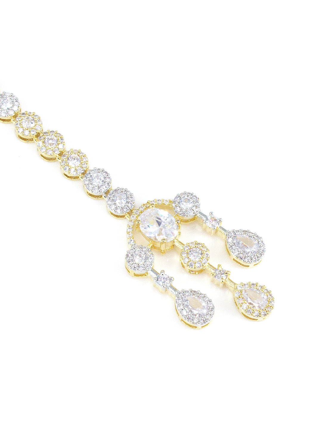 Gold Plated AD Semi Bridal Jewellery Set With Maang Tika For Women