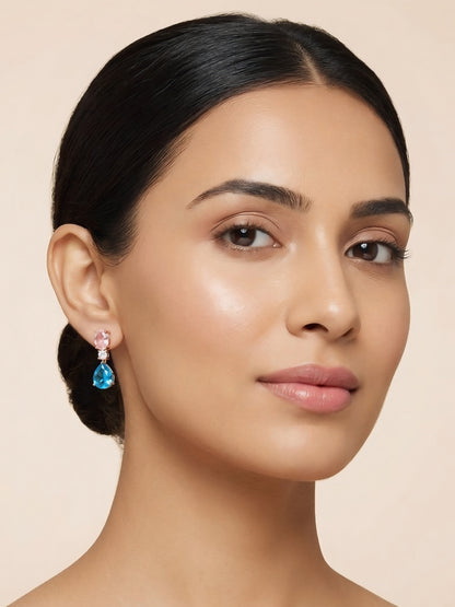 Rose Gold Plated AD Teardrop Earrings for Women