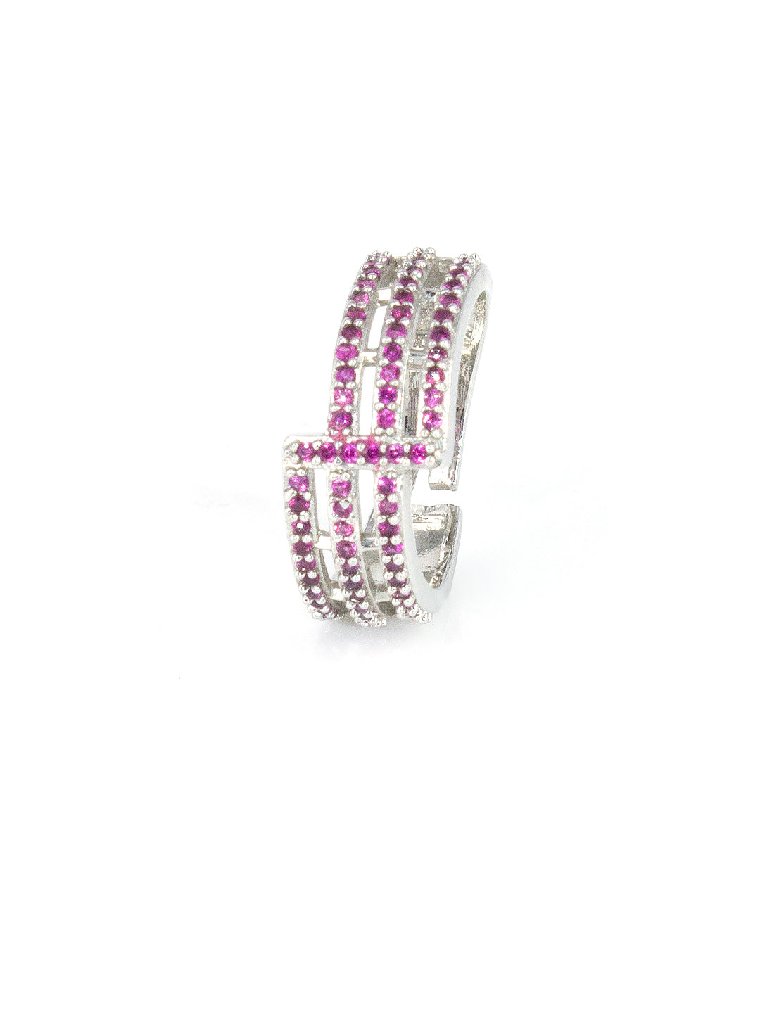 Silver-Plated American-Diamond Studded Adjustable Finger Ring