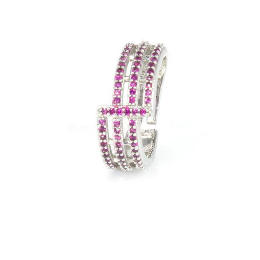 Silver Pink Stone Premium AD Ring – Multi-Row Band Design
