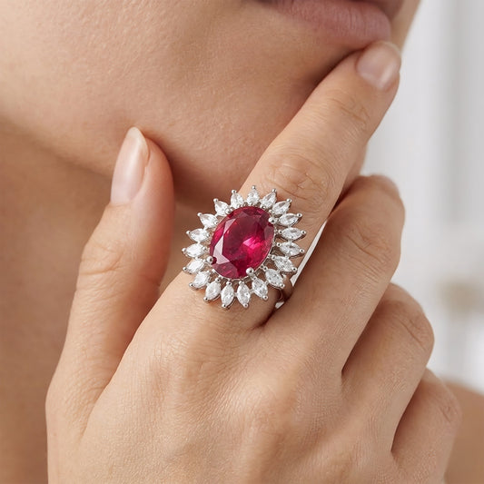 Silver Plated Red AD Finger Ring for Women