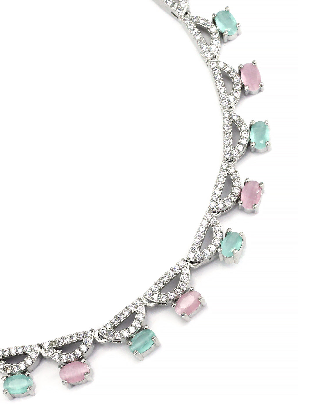 Pink & Mint Green AD Jewellery Set