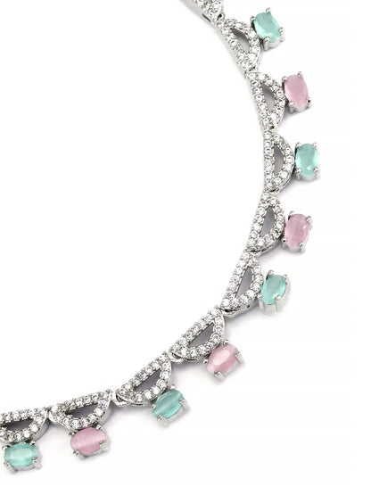 Pink & Mint Green AD Jewellery Set