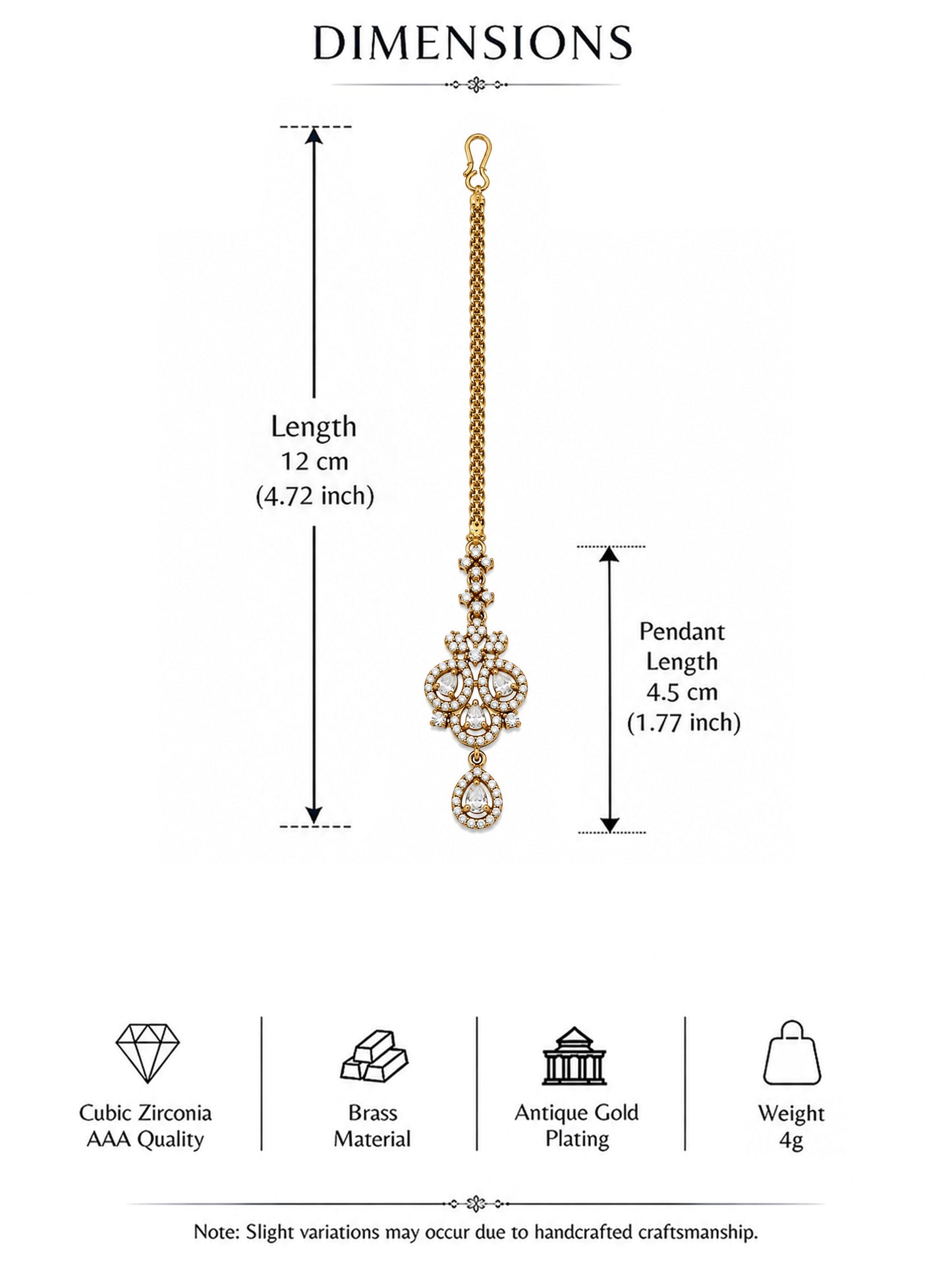 Antique Gold Plated AD Maang Tikka for Women