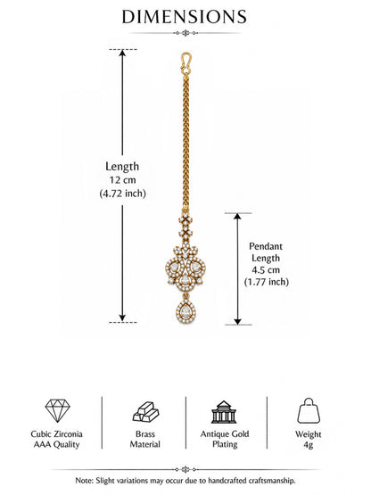 Antique Gold Plated AD Maang Tikka for Women
