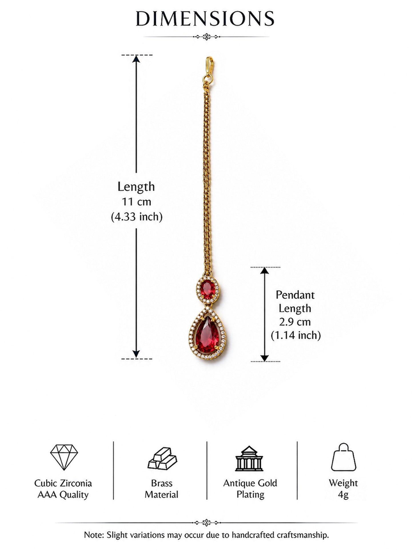 Antique Gold Plated Red AD Maang Tikka for Women