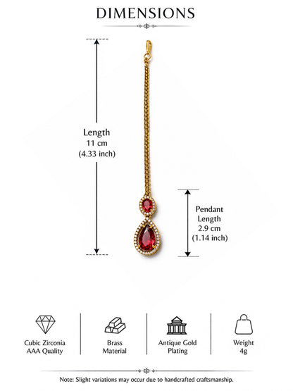 Antique Gold Plated Red AD Maang Tikka for Women