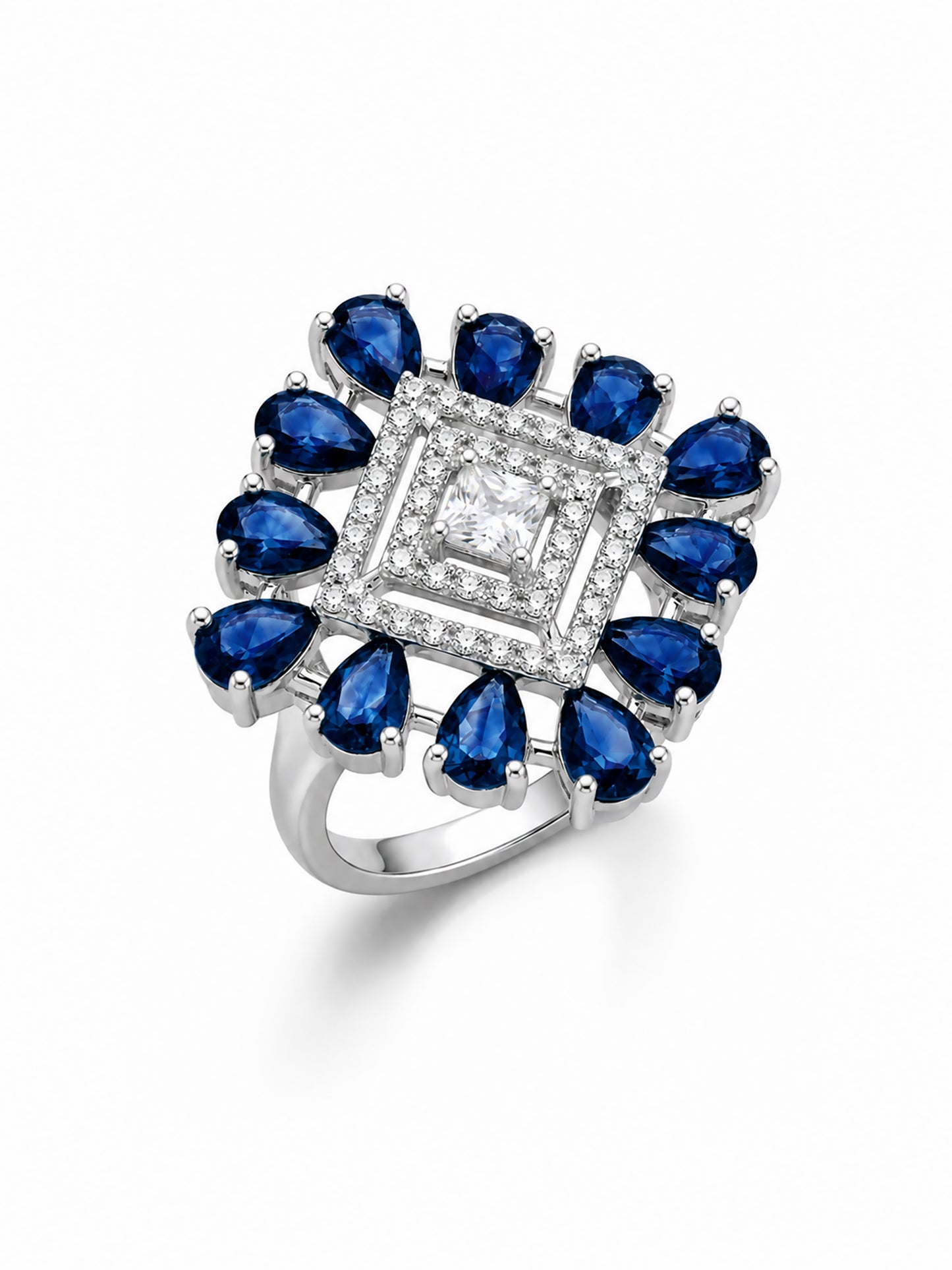 Silver Plated Blue AD Finger Ring for Women