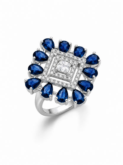 Silver Plated Blue AD Finger Ring for Women