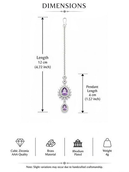 Silver Plated Purple AD Maang Tikka for Women
